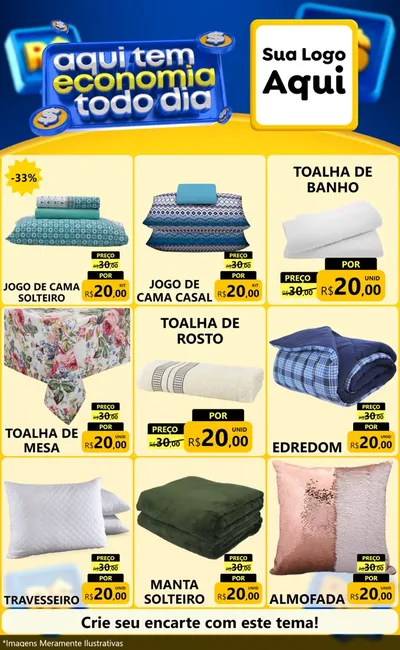 Modelo de Encarte para Encarte Grande com o tema Aqui Tem Economia Todo Dia para Cama, Mesa e Banho