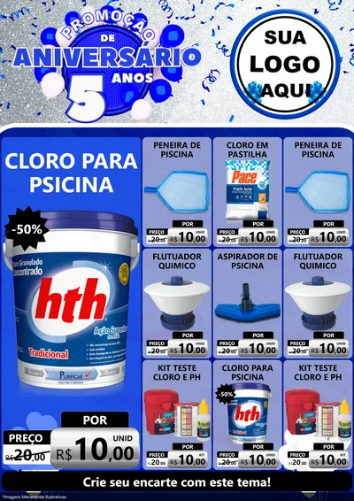 Modelo de Encarte para Encarte A4 Vertical com o tema Promoção de Aniversário - 5 Anos para Produtos para Piscina