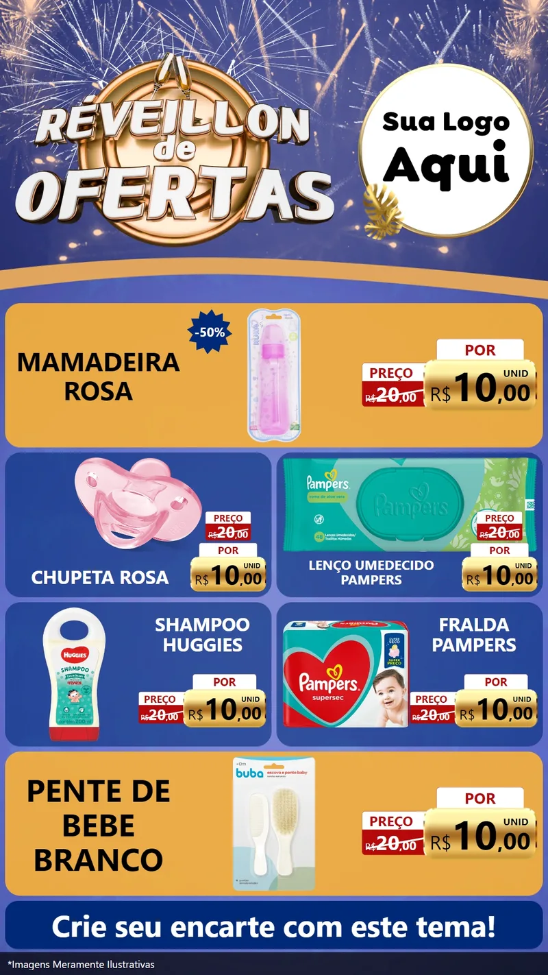 Modelo de TV para TV Vertical com o tema Réveillon de Ofertas para Bebês