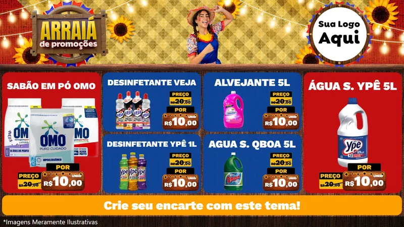 Modelo de TV para TV Horizontal com o tema Arraiá de Promoções para Produtos de Limpeza