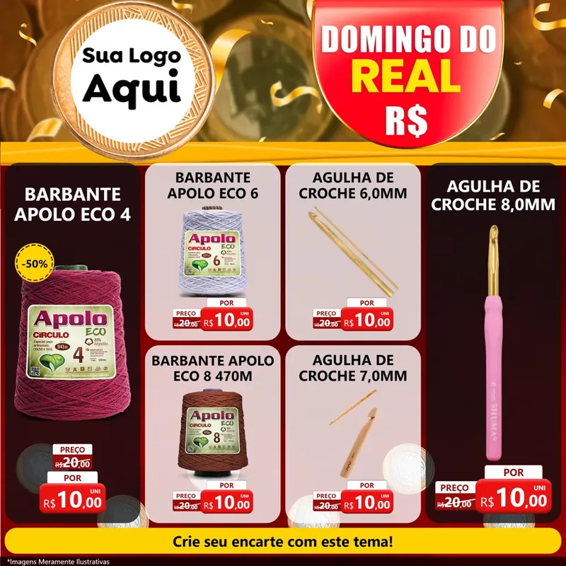 Modelo de Rede Social para Feed Facebook com o tema Domingo do Real para Armarinho e Aviamentos