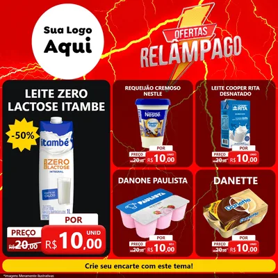 Modelo de Rede Social para Feed Facebook com o tema Ofertas Relâmpago para Frios e Laticínios