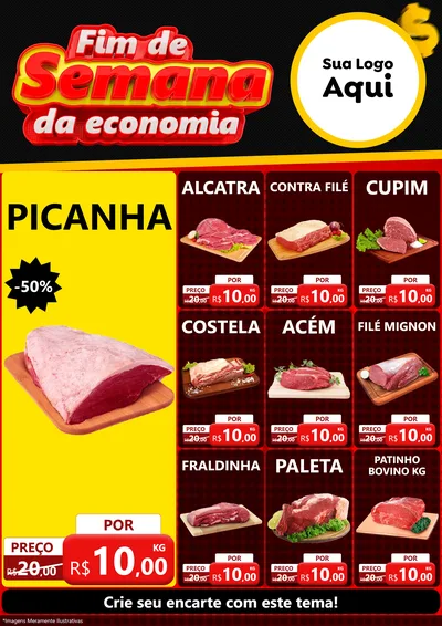 Modelo de Encarte para Encarte A4 Vertical com o tema Fim de Semana da Economia para Açougue