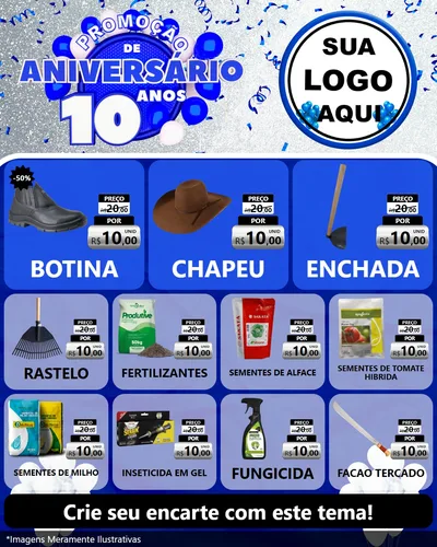 Modelo de Rede Social para Feed Instagram com o tema Promoção de Aniversário - 10 Anos para Agropecuária