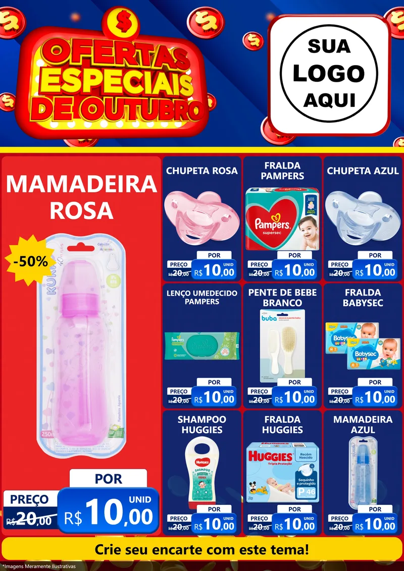 Modelo de Encarte para Encarte A4 Vertical com o tema Ofertas Especiais de Outubro para Bebês