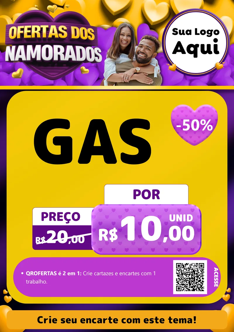 Modelo de Cartaz para Cartaz A4 Vertical com o tema Oferta Dos Namorados para Água e gás