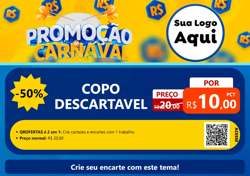 Modelo de Cartaz para Cartaz A4 Horizontal com o tema Promoção de Carnaval para Embalagens