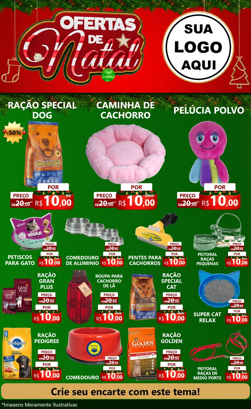 Modelo de Encarte para Encarte Grande com o tema Ofertas de Natal para Pet Shop