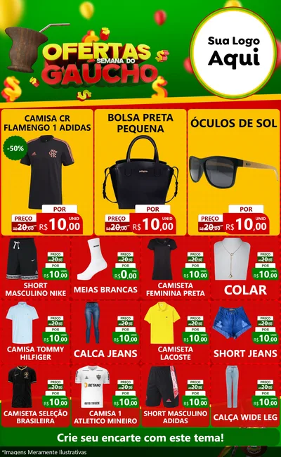 Modelo de Encarte para Encarte Grande com o tema Ofertas Semana Do Gaúcho para Roupas e acessórios