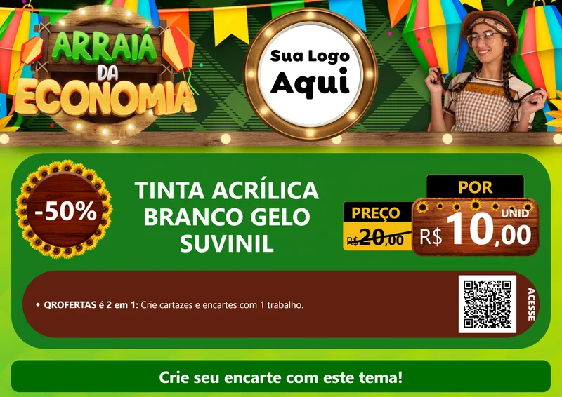 Modelo de Cartaz para Cartaz A4 Horizontal com o tema Arraiá de Economia para Tintas e Ferramentas