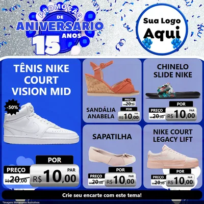 Modelo de Rede Social para Feed Facebook com o tema Promoção de Aniversário - 15 Anos para Calçados
