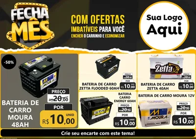 Modelo de Encarte para Encarte A4 Horizontal com o tema Fecha Mês para Baterias Elétricas