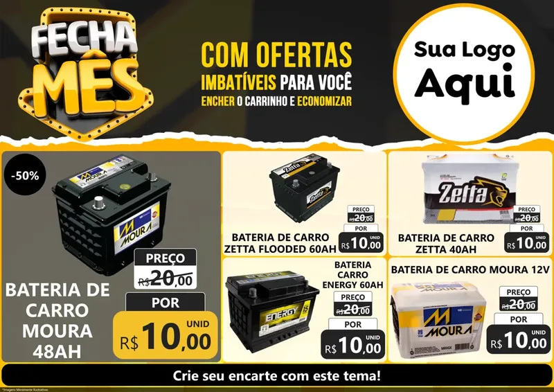 Modelo de Encarte para Encarte A4 Horizontal com o tema Fecha Mês para Baterias Elétricas