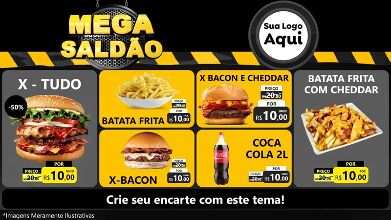 Modelo de TV para TV Horizontal com o tema Mega Saldão para Hamburgueria