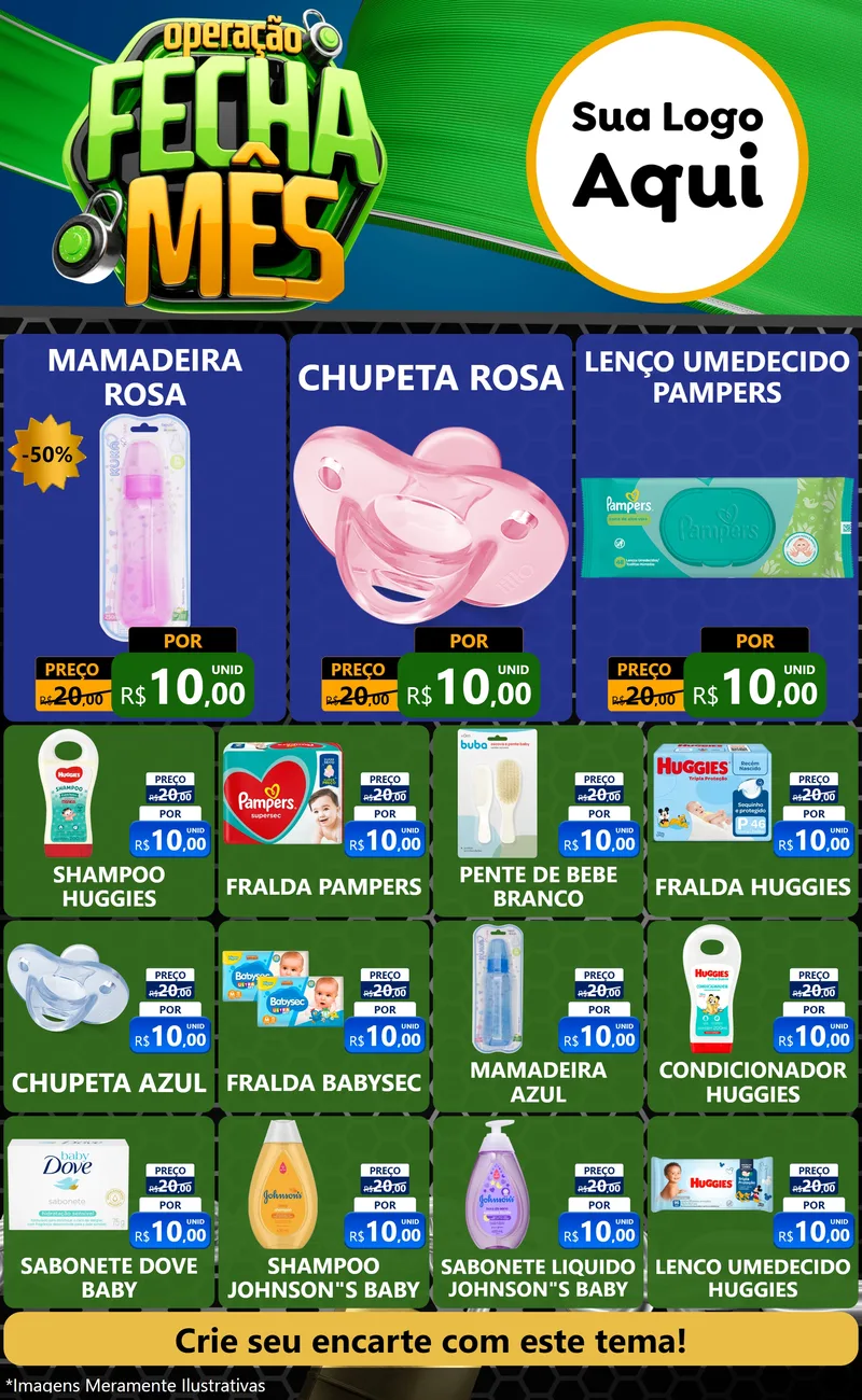 Modelo de Encarte para Encarte Grande com o tema Operação Fecha Mês para Bebês
