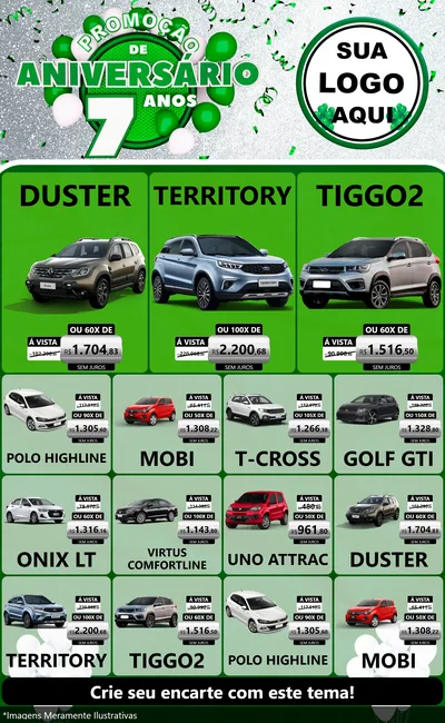 Modelo de Encarte para Encarte Grande com o tema Promoção de Aniversário - 7 Anos para Concessionaria de Carros