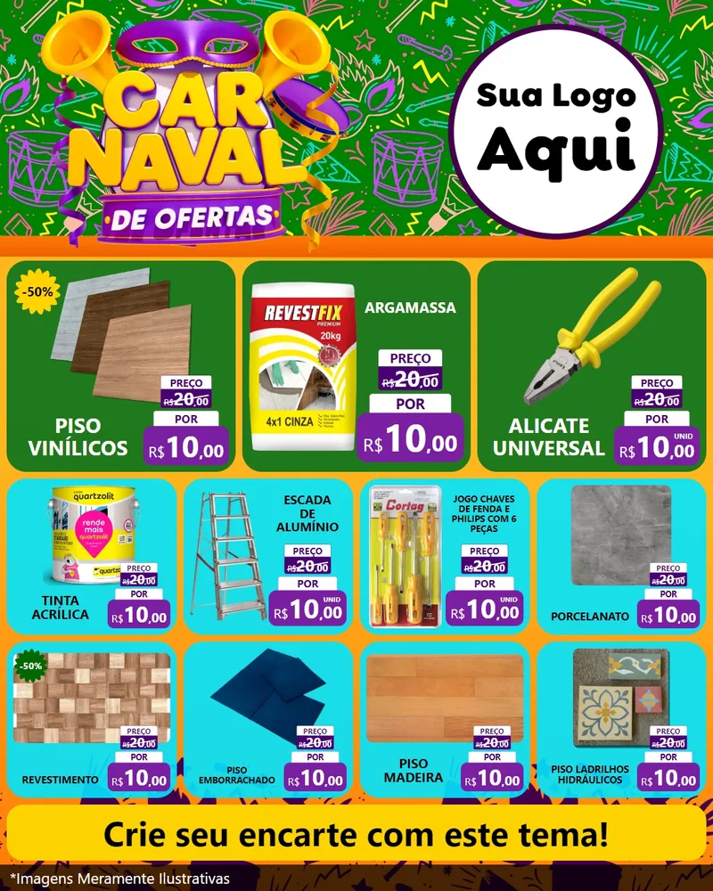 Modelo de Rede Social para Feed Instagram com o tema Carnaval de Ofertas para Material para Construção