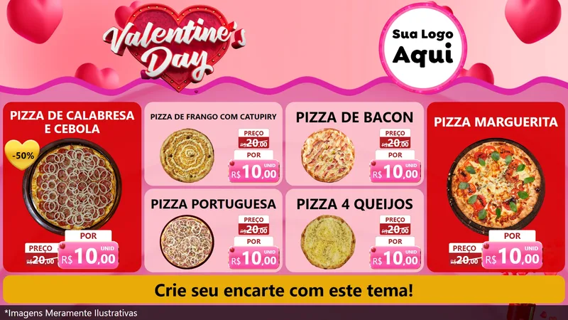 Modelo de TV para TV Horizontal com o tema Valentine's Day para Pizzaria