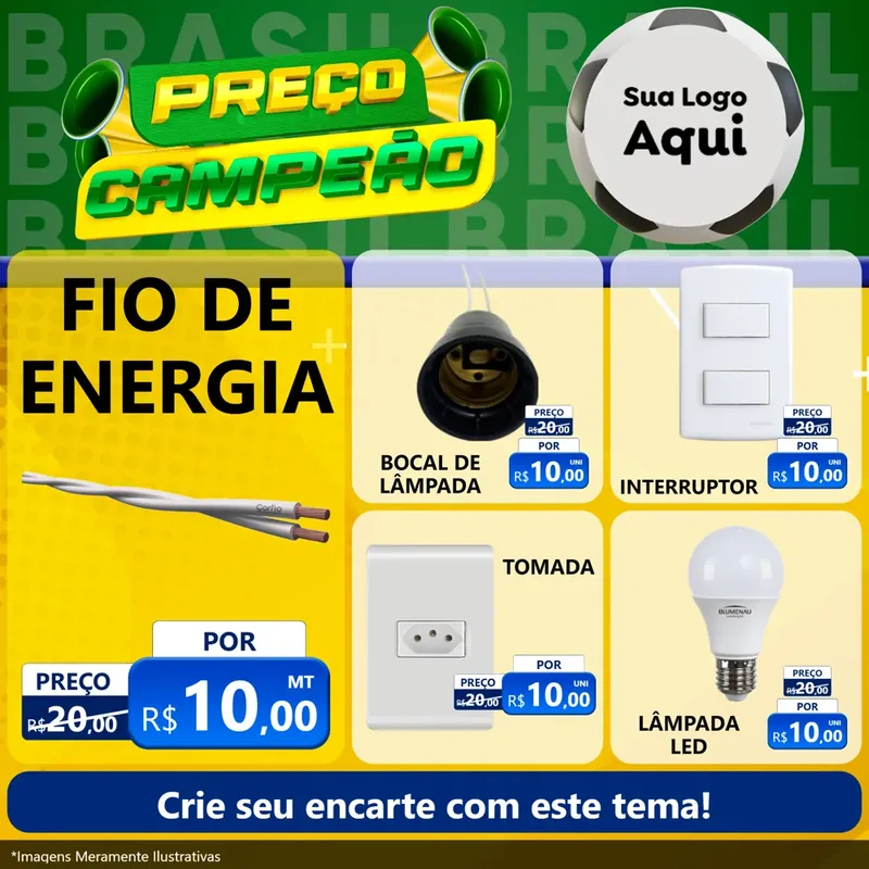 Modelo de Rede Social para Feed Facebook com o tema Preço Campeão - Copa para Materiais Elétricos