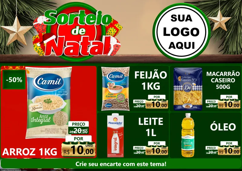 Modelo de Encarte para Encarte A4 Horizontal com o tema Sorteio de Natal para Supermercado
