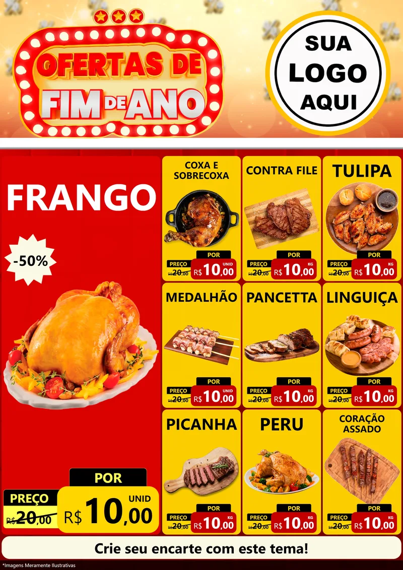 Modelo de Encarte para Encarte A4 Vertical com o tema Ofertas de Fim de Ano para Assados