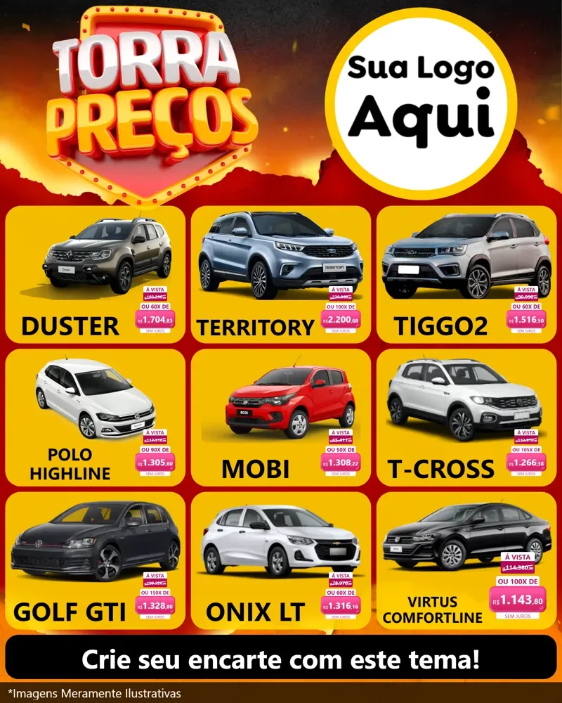 Modelo de Rede Social para Feed Instagram com o tema Torra Preços para Concessionaria de Carros