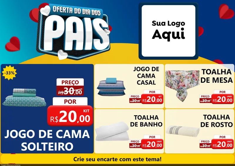 Modelo de Encarte para Encarte A4 Horizontal com o tema Oferta Do Dia Dos Pais para Cama, Mesa e Banho