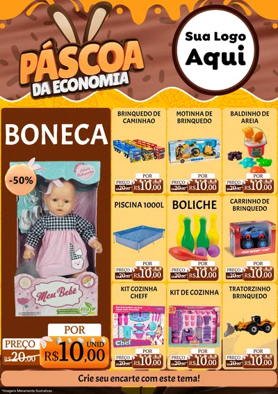 Modelo de Encarte para Encarte A4 Vertical com o tema Páscoa da Economia para Brinquedos