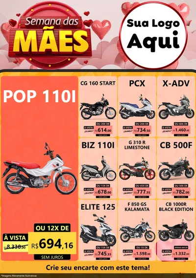 Modelo de Encarte para Encarte A4 Vertical com o tema Semana das Mães para Concessionaria de Motos