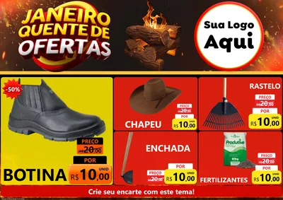 Modelo de Encarte para Encarte A4 Horizontal com o tema Janeiro Quente de Ofertas para Agropecuária