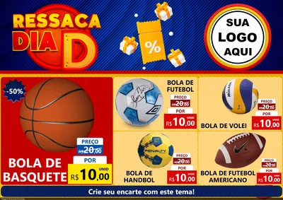 Modelo de Encarte para Encarte A4 Horizontal com o tema Ressaca Dia D para Artigos Esportivos