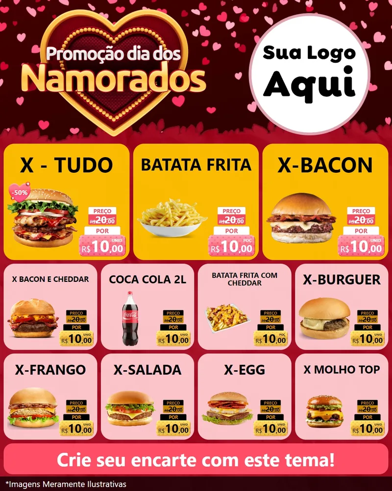 Modelo de Rede Social para Feed Instagram com o tema Promoção Dia Dos Namorados para Hamburgueria