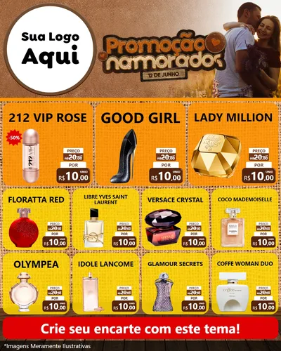 Modelo de Rede Social para Feed Instagram com o tema Promoção Namorados para Perfumes