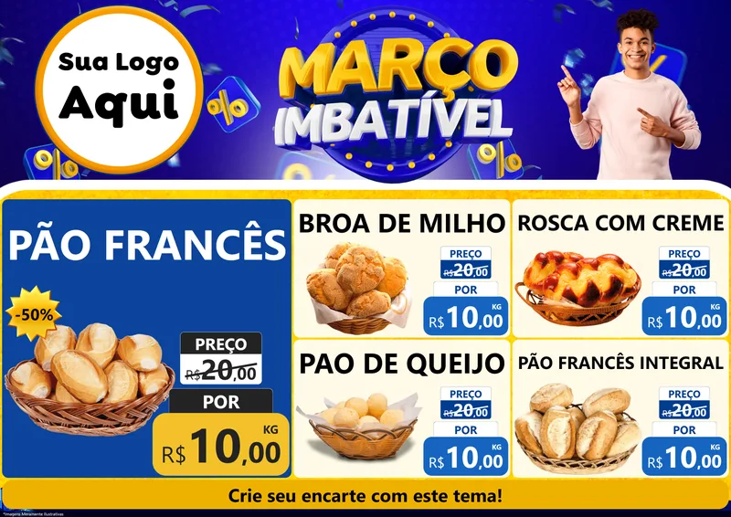 Modelo de Encarte para Encarte A4 Horizontal com o tema Março Imbatível para Padaria