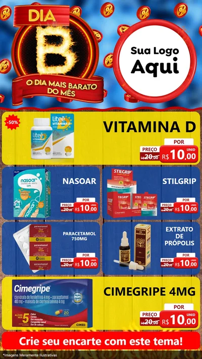Modelo de TV para TV Vertical com o tema Dia B - O Dia Mais Barato Do Mês para Farmácia