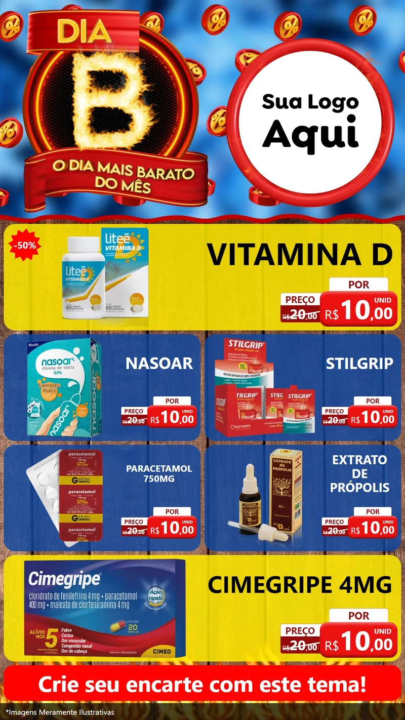 Modelo de TV para TV Vertical com o tema Dia B - O Dia Mais Barato Do Mês para Farmácia