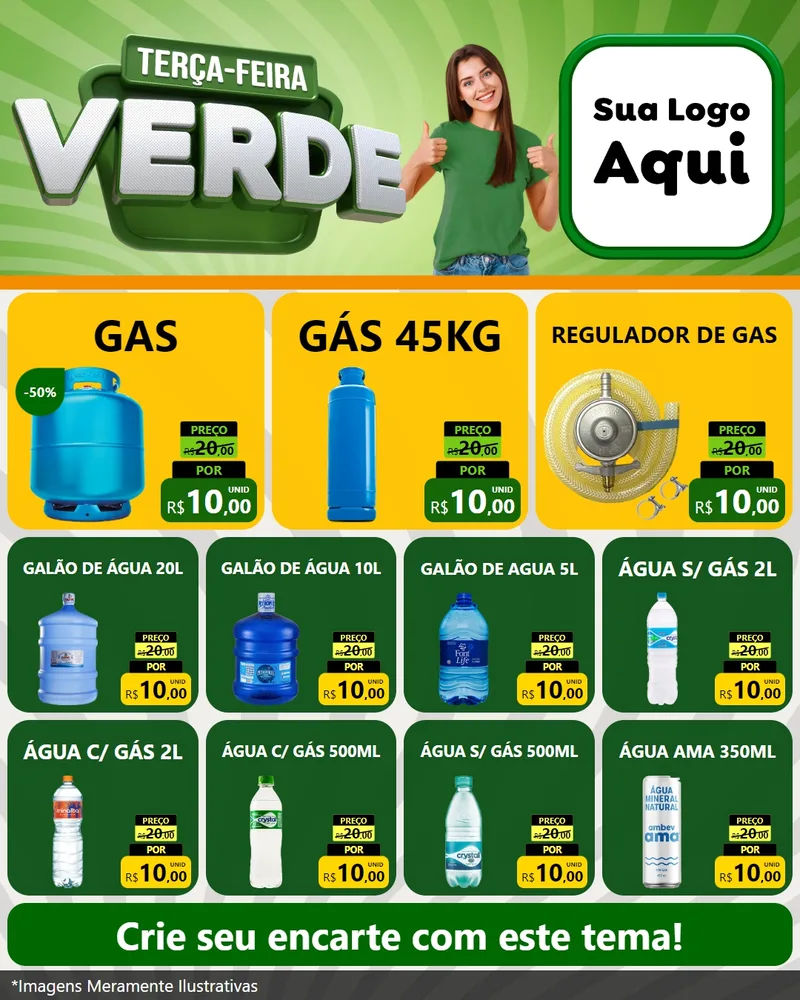 Modelo de Rede Social para Feed Instagram com o tema Terça - Feira Verde para Água e gás