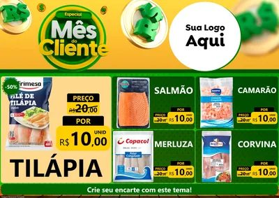 Modelo de Encarte para Encarte A4 Horizontal com o tema Especial Mês do Cliente para Peixaria