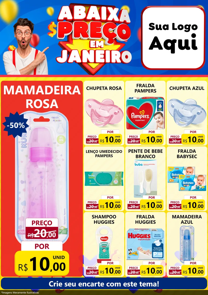 Modelo de Encarte para Encarte A4 Vertical com o tema Abaixa Preço em Janeiro para Bebês