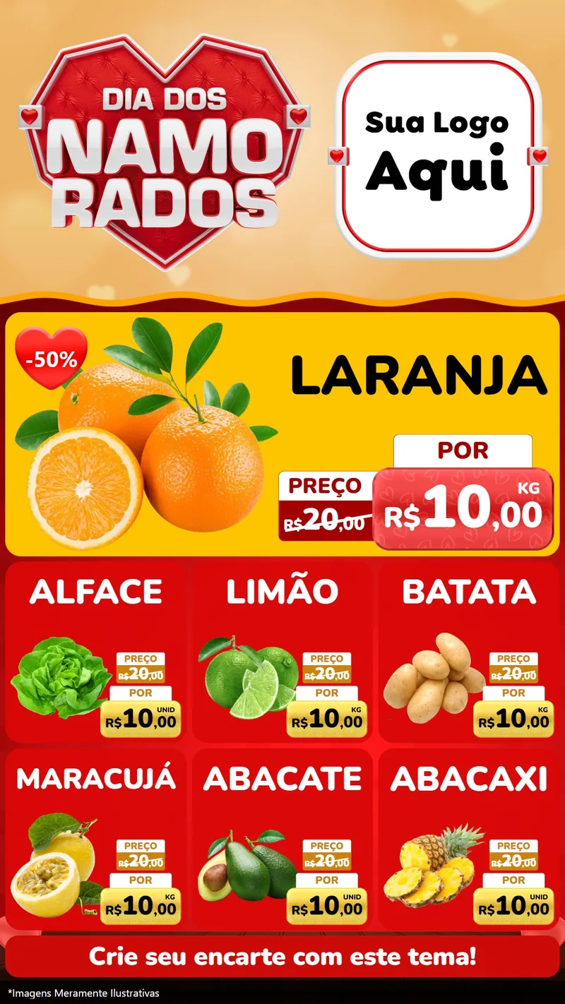 Modelo de Rede Social para Stories com o tema Dia dos Namorados para Hortifrúti