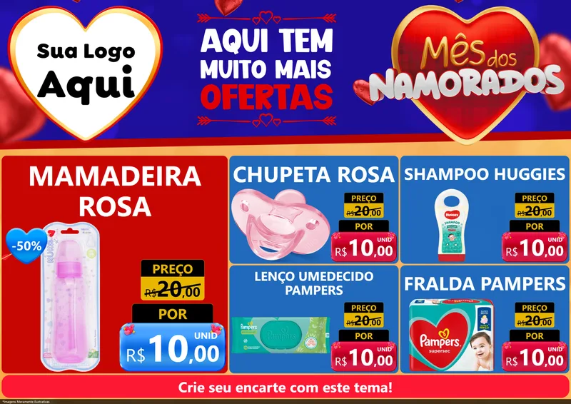 Modelo de Encarte para Encarte A4 Horizontal com o tema Mês dos Namorados para Bebês