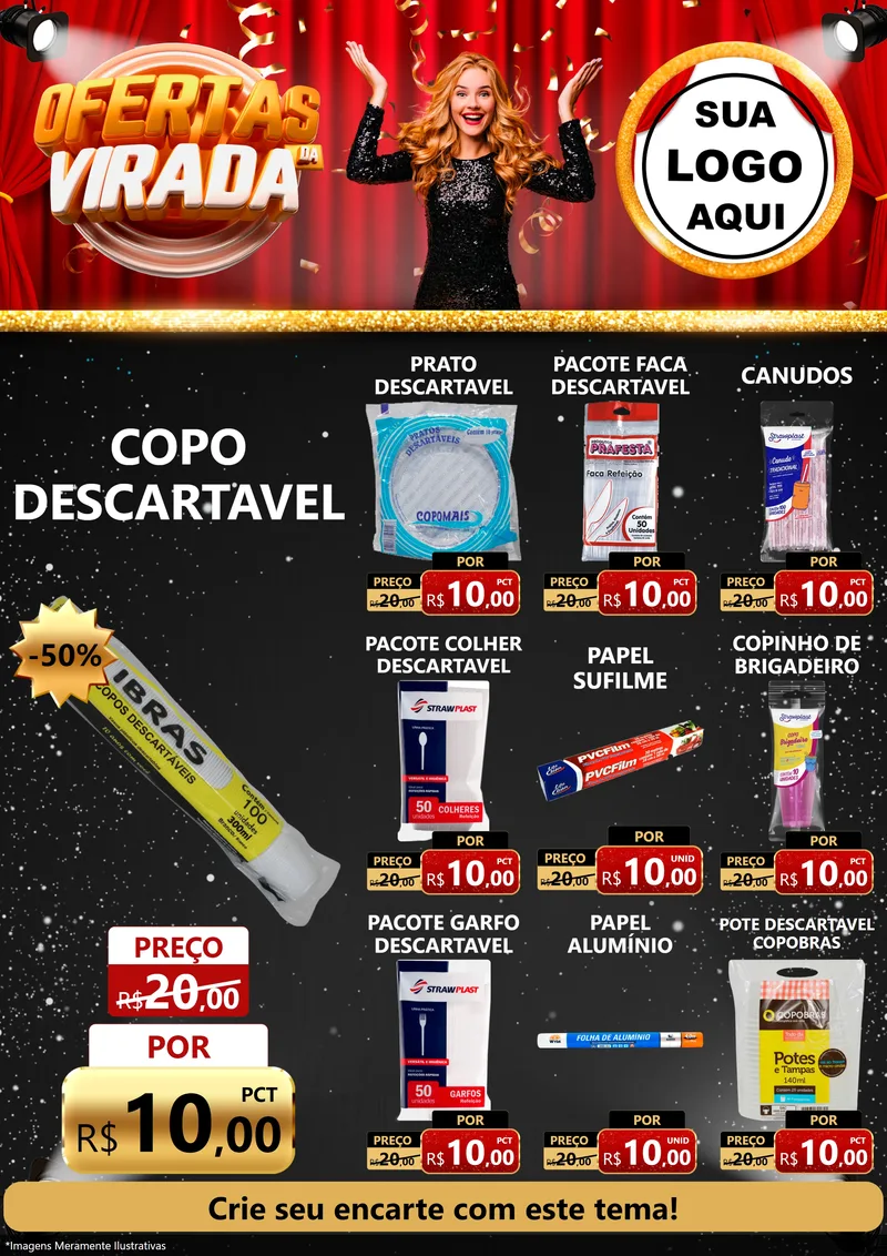 Modelo de Encarte para Encarte A4 Vertical com o tema Ofertas da Virada para Embalagens