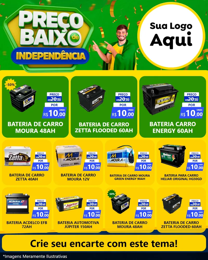 Modelo de Rede Social para Feed Instagram com o tema Preço Baixo de Independência para Baterias Elétricas