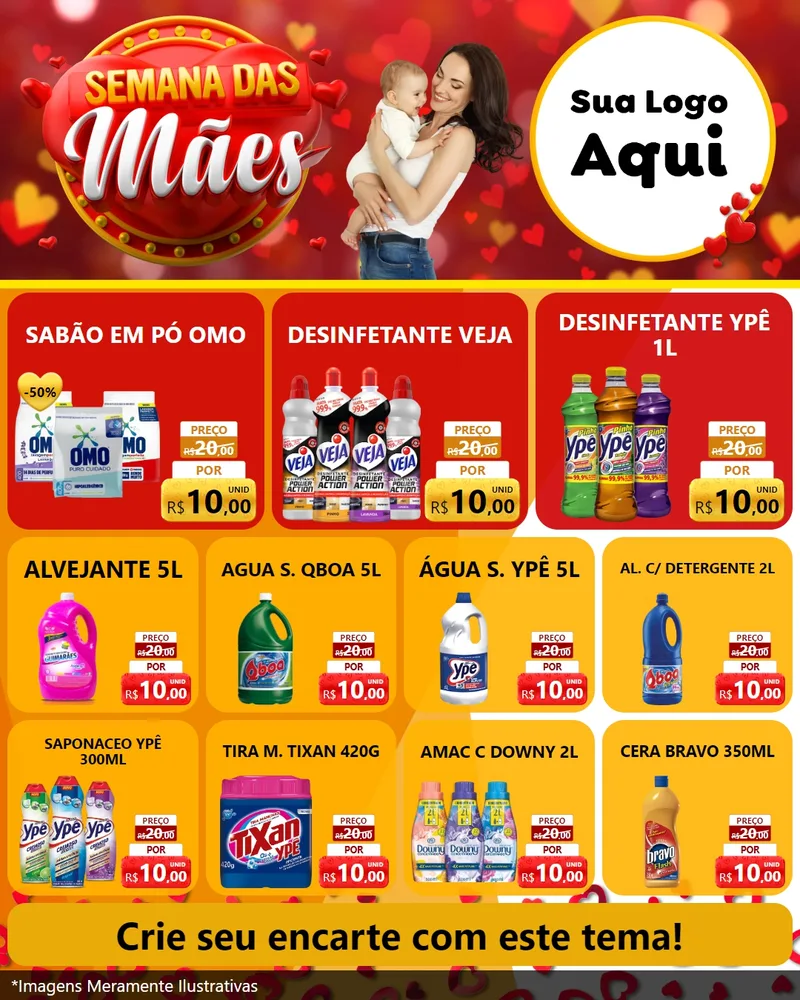 Modelo de Rede Social para Feed Instagram com o tema Semana das Mães para Produtos de Limpeza