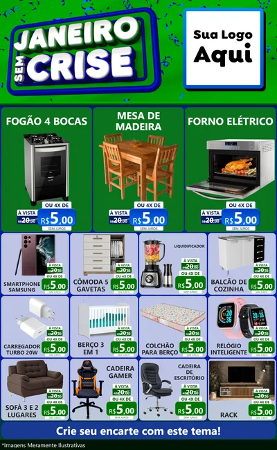 Modelo de Encarte para Encarte Grande com o tema Janeiro Sem Crise para Móveis e Eletro