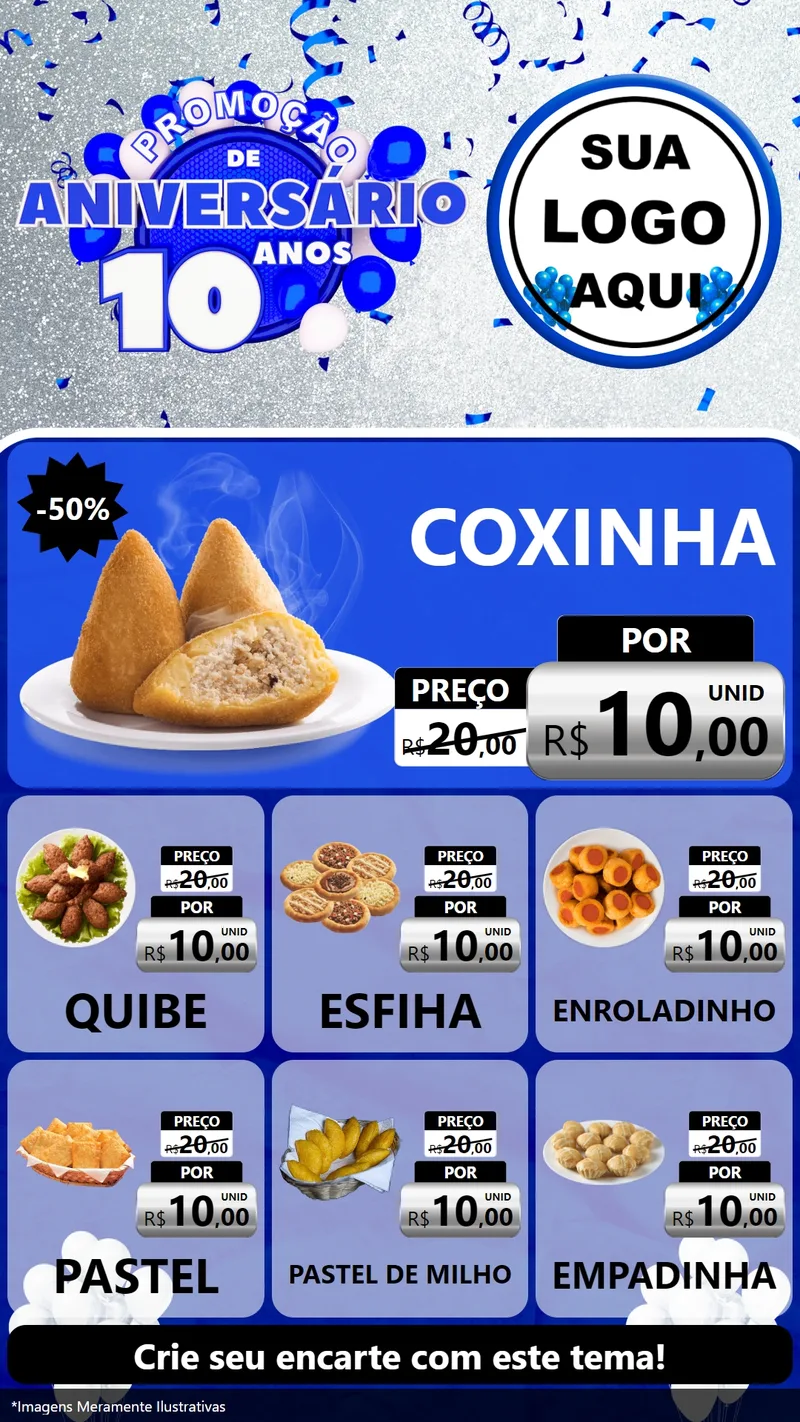 Modelo de Rede Social para Stories com o tema Promoção de Aniversário - 10 Anos para Salgadaria