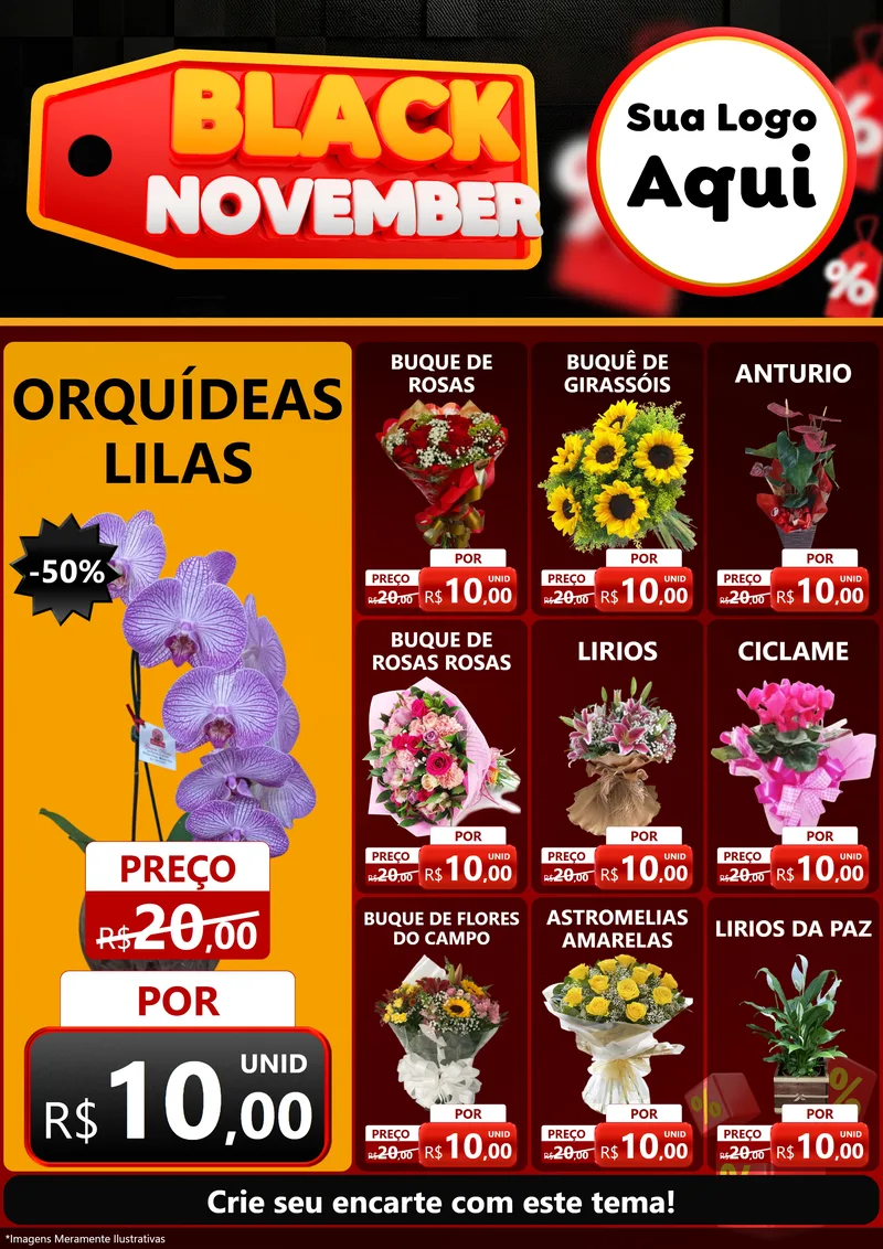 Modelo de Encarte para Encarte A4 Vertical com o tema Black November para Floricultura e jardim