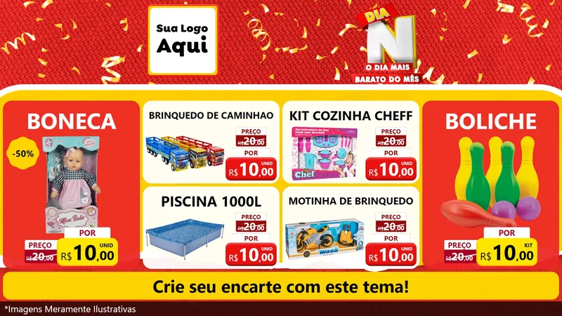 Modelo de TV para TV Horizontal com o tema Dia N o Dia Mais Barato do Mês para Brinquedos