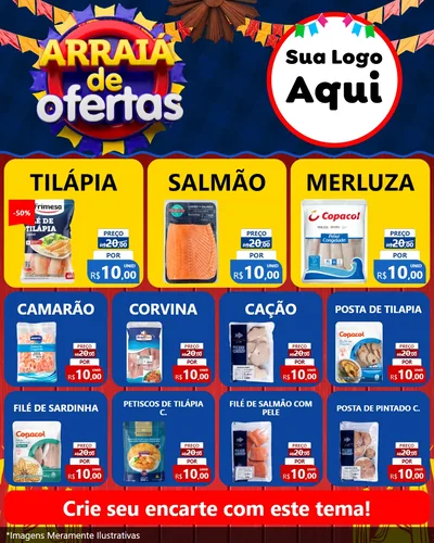 Modelo de Rede Social para Feed Instagram com o tema Arraiá de Ofertas para Peixaria