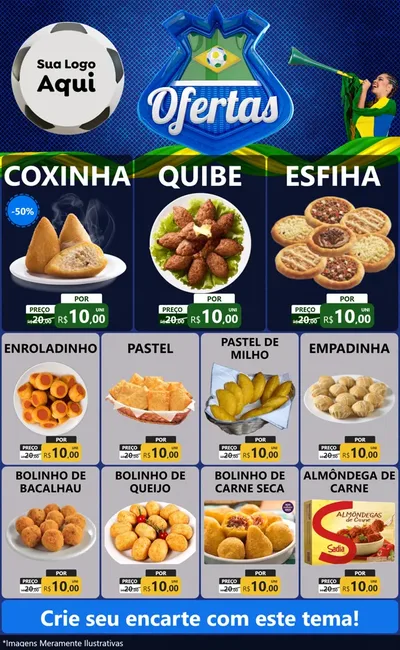 Modelo de Encarte para Encarte Grande com o tema Ofertas (Futebol) para Salgadaria